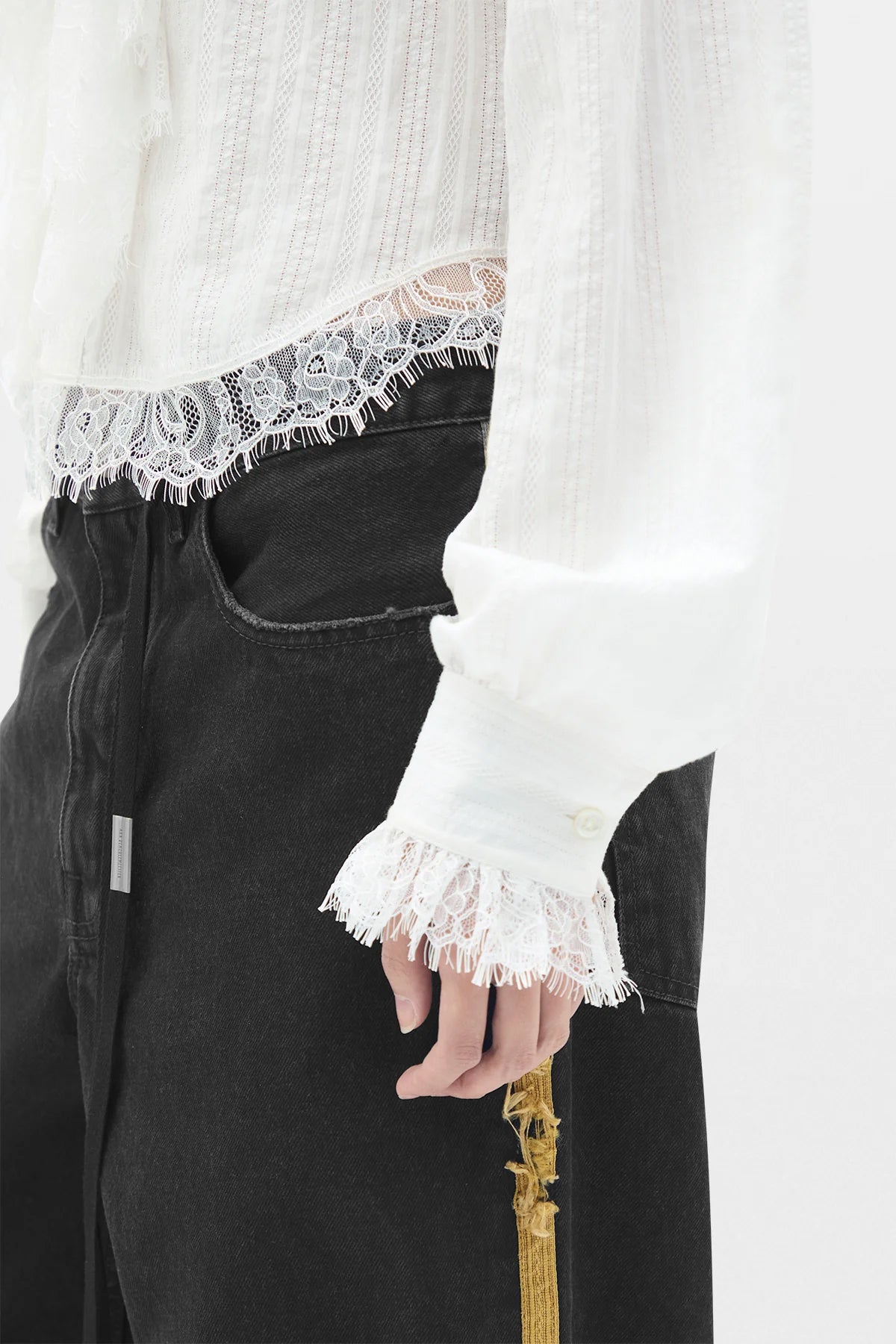 Freda Cropped Shirt with Lace Ruffles