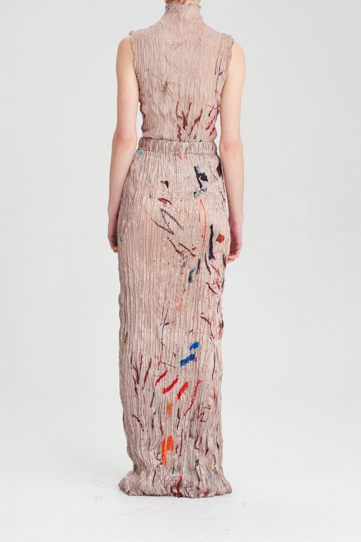 Crushed Silk Column Skirt