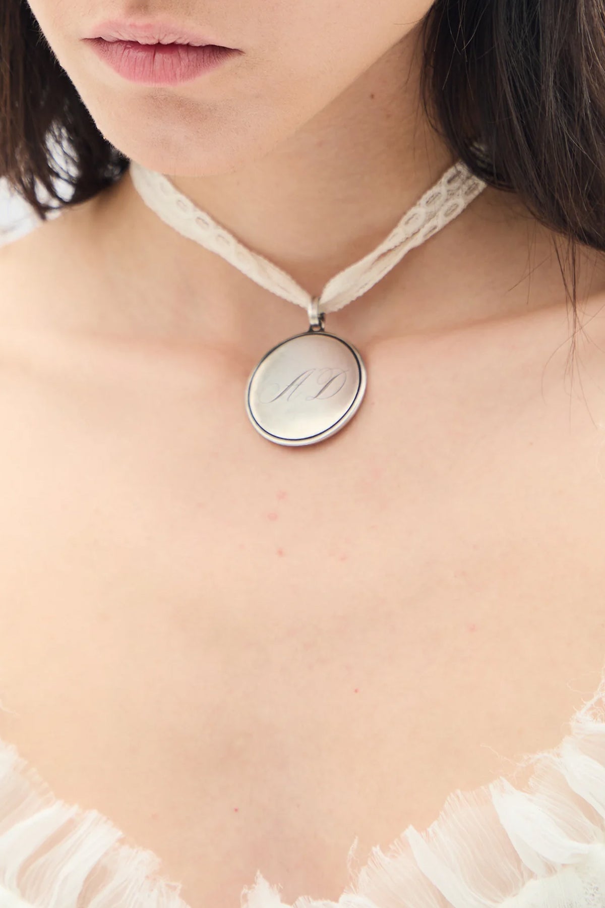 Monogram Pendant with Lace Ribbon