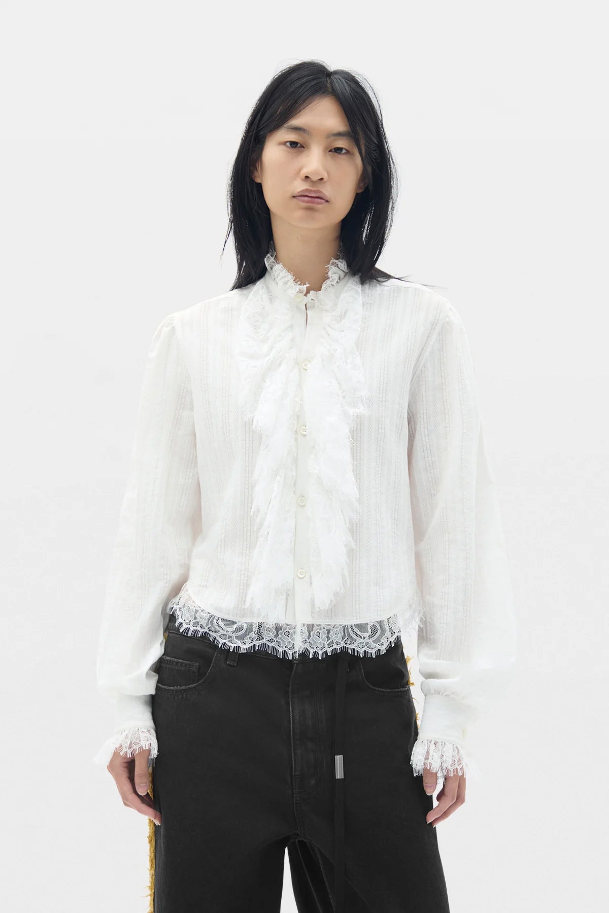 Freda Cropped Shirt with Lace Ruffles