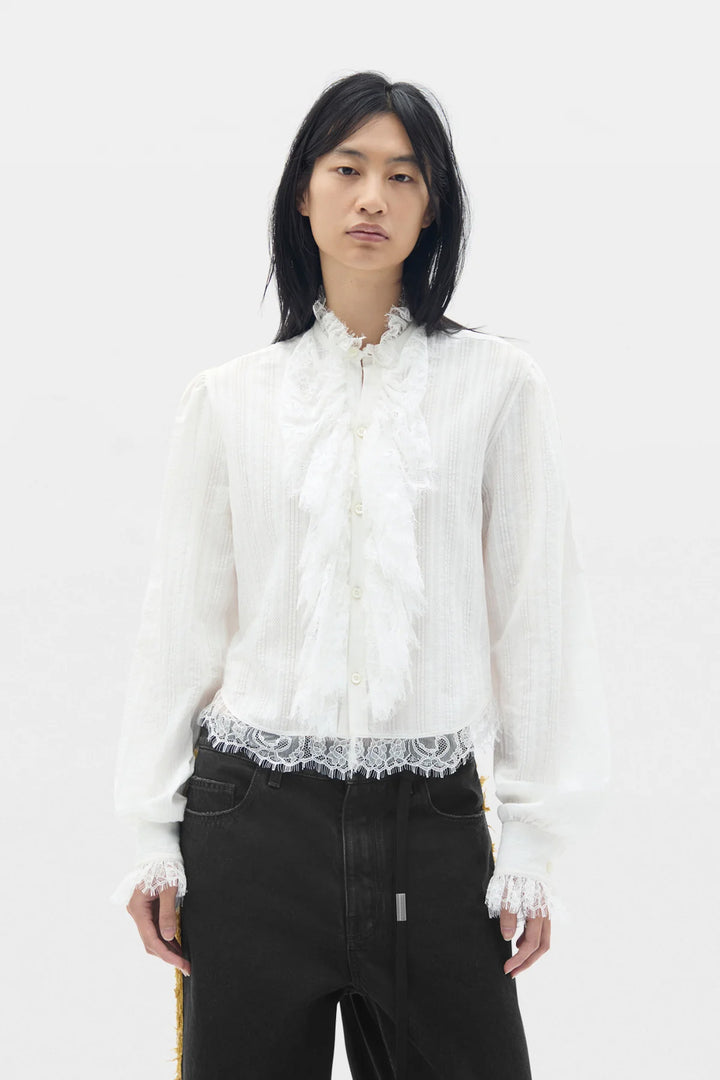 Freda Cropped Shirt with Lace Ruffles