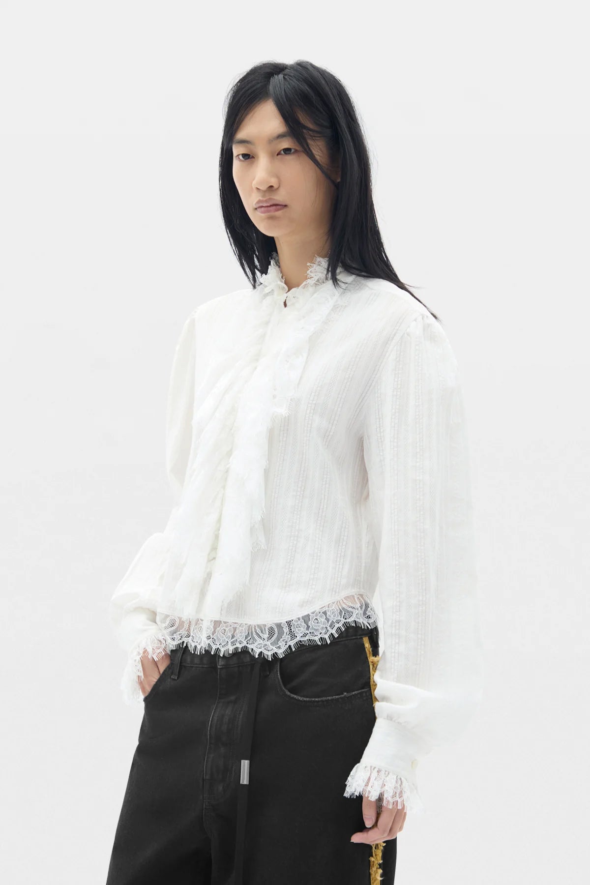 Freda Cropped Shirt with Lace Ruffles