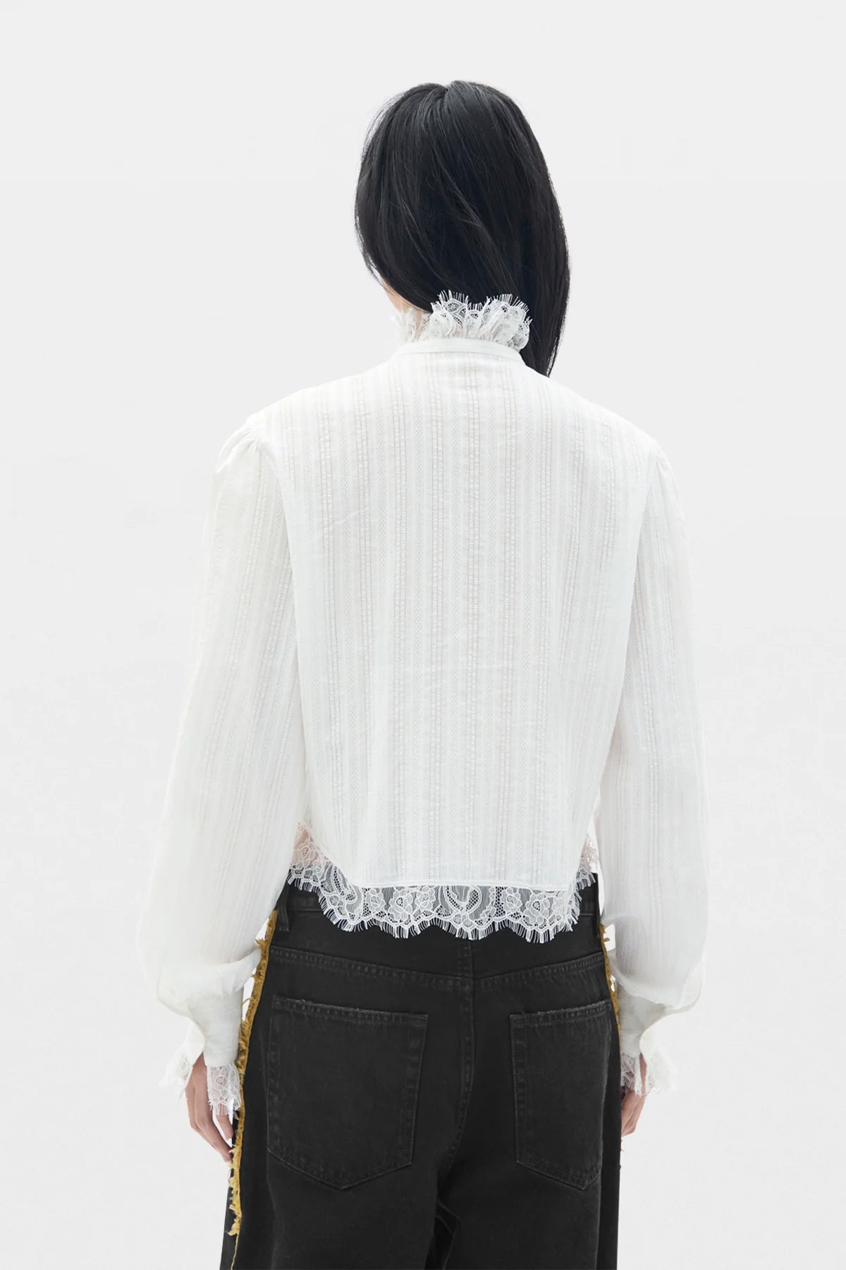 Freda Cropped Shirt with Lace Ruffles