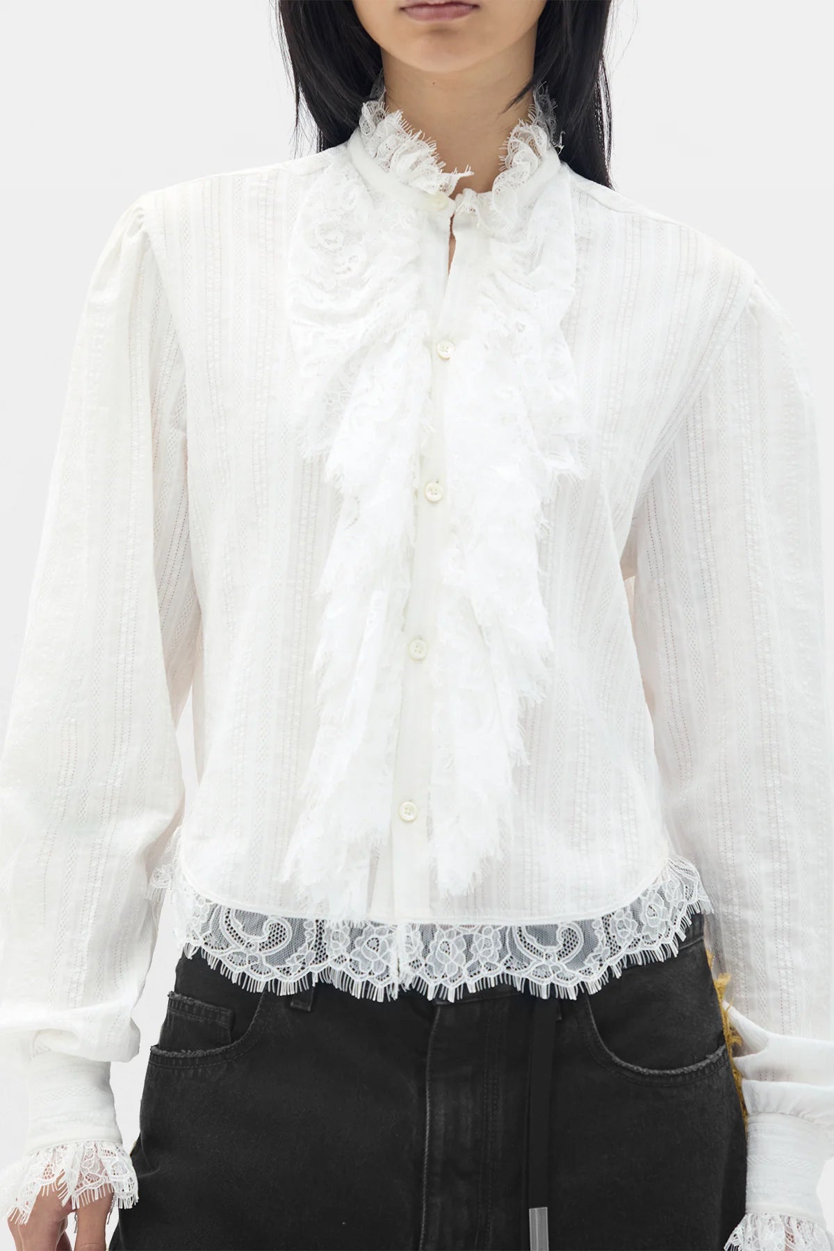 Freda Cropped Shirt with Lace Ruffles