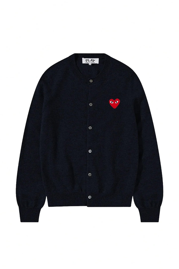 Emb Red Heart Crew Neck Cardigan
